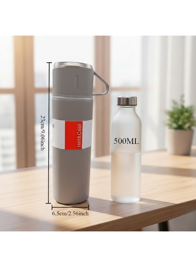 Premium Vacuum Insulated Flask Set (500ml) – Stainless Steel Thermos with 3 Serving Cups | Double Wall Travel Bottle for Hot & Cold Drinks (12 Hours) | Greyer Business gift coffee cup 304 stainless steel - Image 3